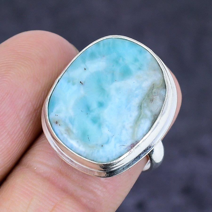 Natural Larimar Gemstone Handmade 925 Sterling Silver Jewelry Ring Size 6.5 A4O61