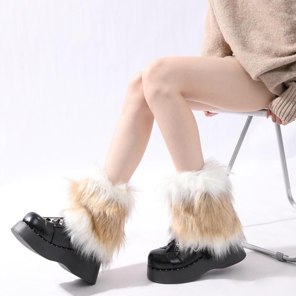 Kawaii Faux Fur Furry Leg Warmers Japanese Style Thickened Long Tube Sock JK Foot Cover Knee High Girls Socks Women Uniform
