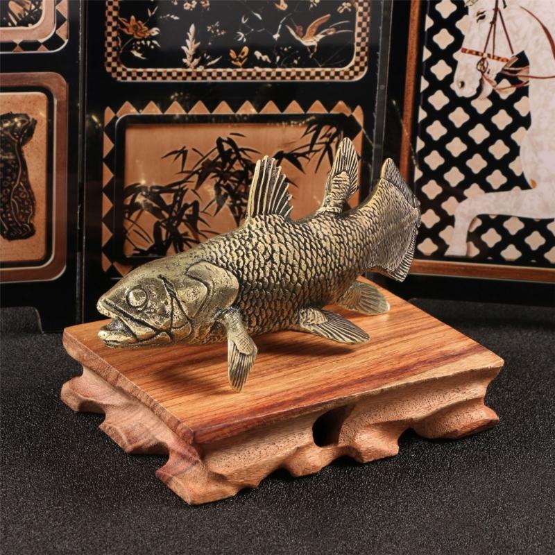 Fish Figurines Gold Metal Animal Figurine Statue Feng Shui Sculptures Toy Decorative Collectible Home Office Decors