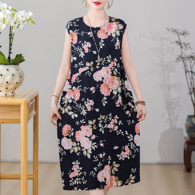 Casual Women's Dresses Summer Vintage Clothes Plus Size Sleeveless Loose Long Dress