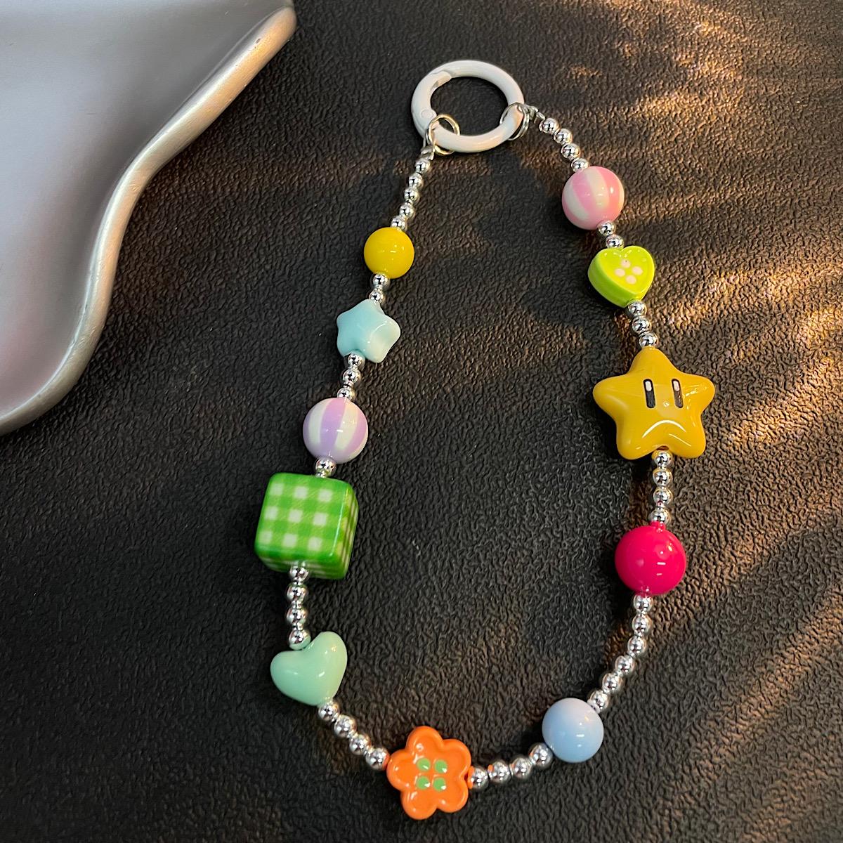 Colorful Dopamine Beaded Phone Chain Summer Wrist Strap Korean Ins Style Cute Accessory