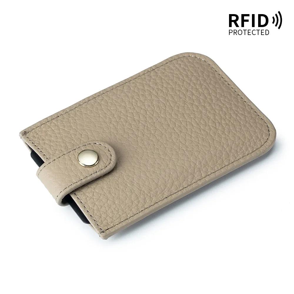 Fashion Genuine Leather ID Credit Card Holder RFID Protecter Cover Solid Color Thin Pocket Wallets Case Badge Holder UNISEX