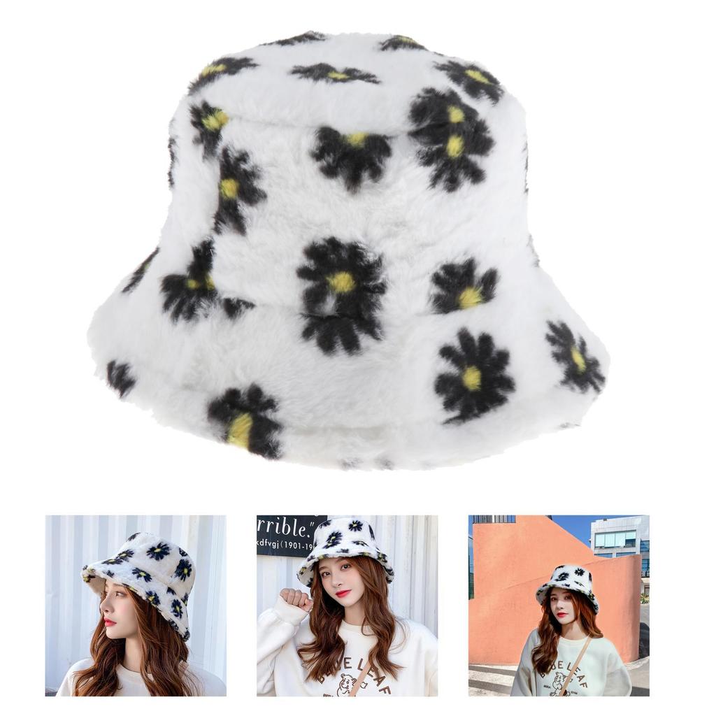 Teens Girls Adults Women's Bucket Hat Faux Fur Fisherman Hat Fluffy Winter Warm Hat Wide Brim Fisherman's Caps