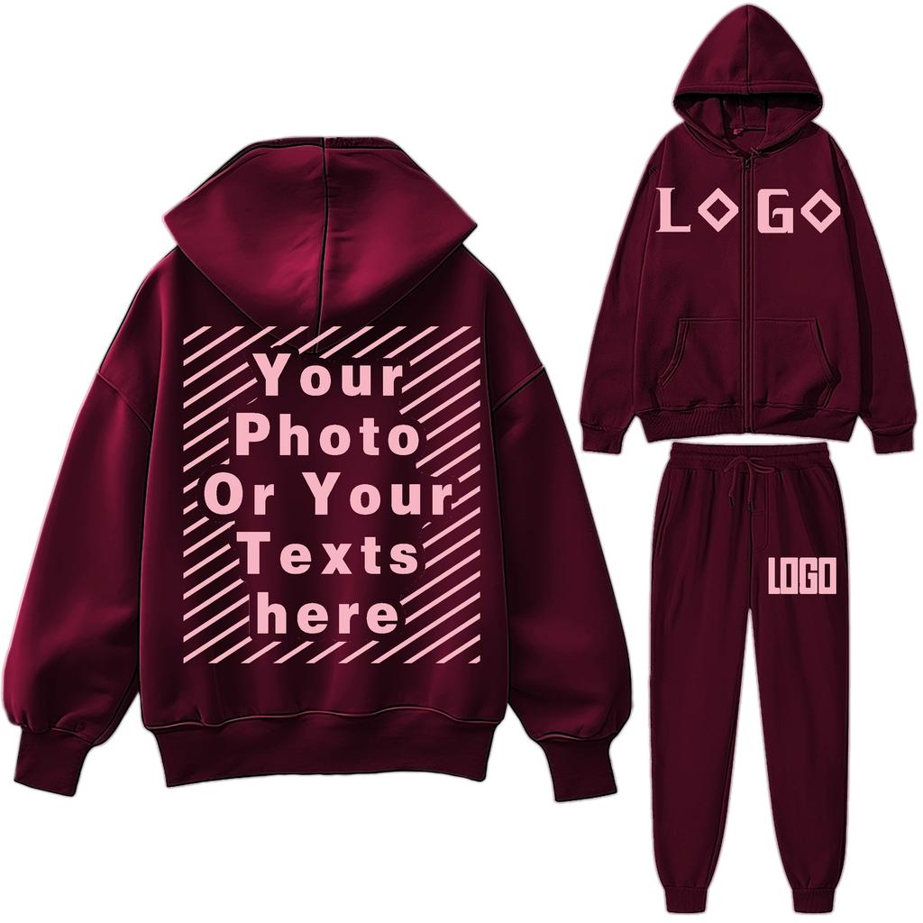 DIY16 Customize Your LOGO Tracksuit Suit Autumn Fashion Warm Hoodie Sweatshirts Two Pieces Oversized Solid Casual Hoody Pullovers