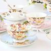 2 sady Fashion Blue Flowers Bone China Kávový šálek a podšálek se lžičkou , Evropský styl Luxusní a vynikající keramická čajová sada