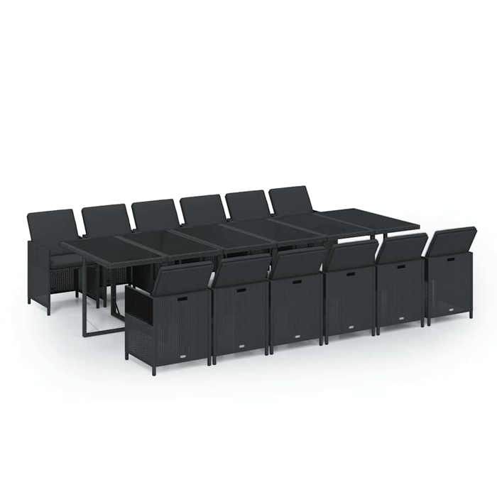 Maison Exclusive - Ensemble à manger de jardin coussins 13 pcs Résine tressée Noir