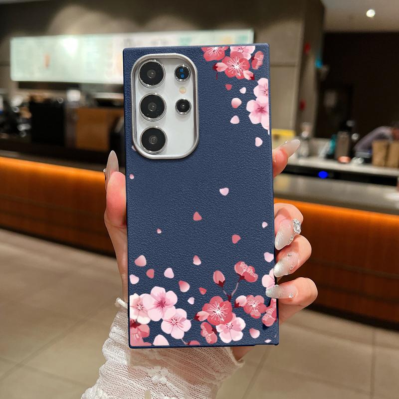 For Samsung S25 Ultra S24 FE S23 S22 S21 A56 A36 A16 A55 A15 Case Sakura Floral Print Soft Shockproof Slim Matte TPU Leather Texture Phone Cover