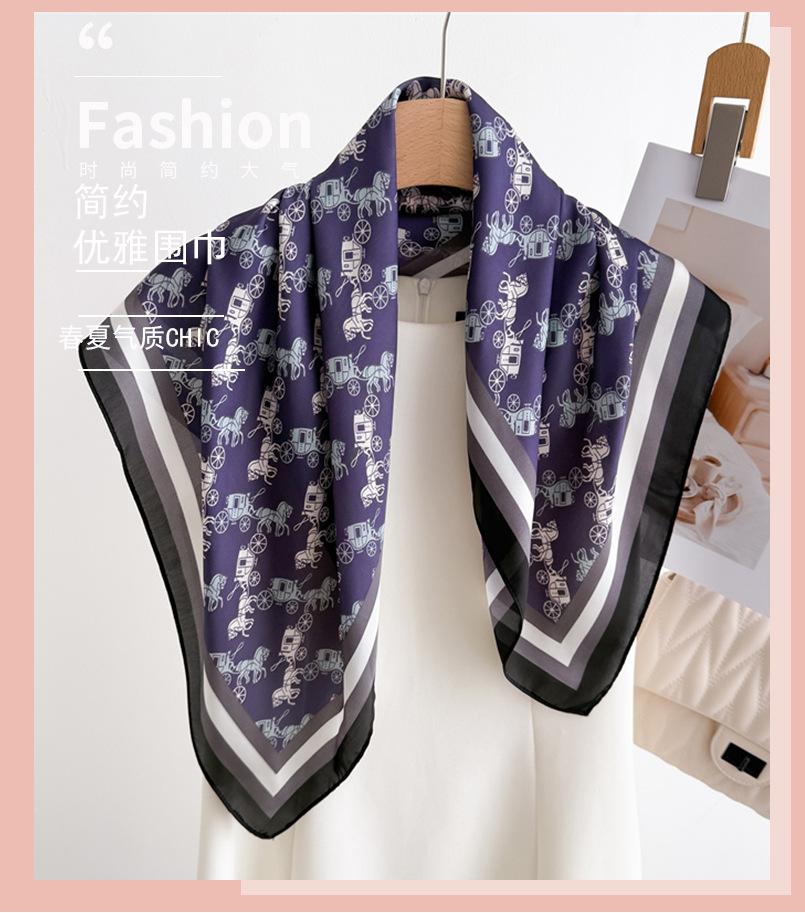 Dream Carriage Qihua Printed Silk Scarf Square Scarf Premium Shawl Versatile Neck Small Square Scarf Head Scarf Ladies Scarf
