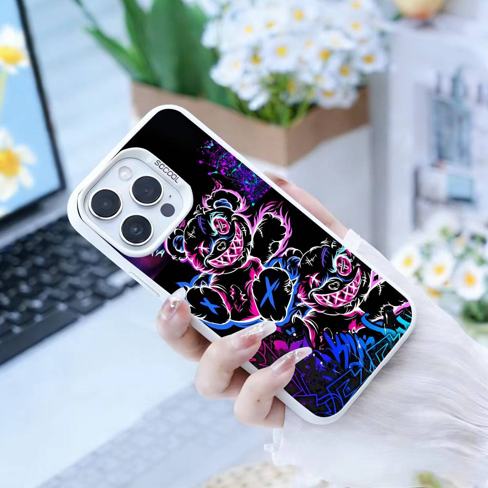 HOT Colorful Graffiti Bear  Phone Case For iPhone17, 16,15,14,13,12 Pro Max white Candy Matte Shockproof Cover