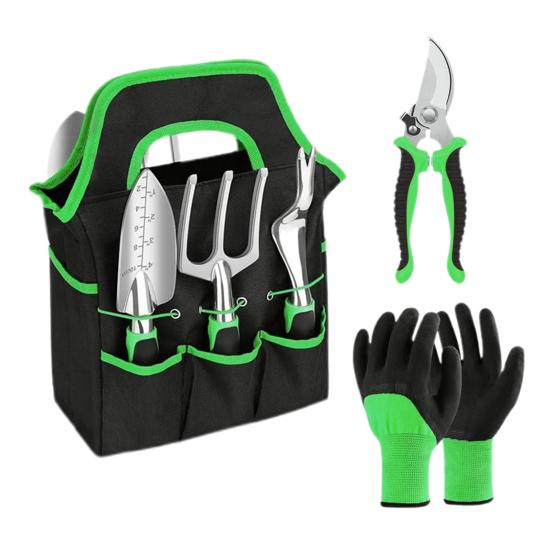 

8 шт. садовых инструментов из нержавеющей стали, ручная лопата, секатор, садовые принадлежности с сумкой для хранения, подарки для любителей садоводства зелёный