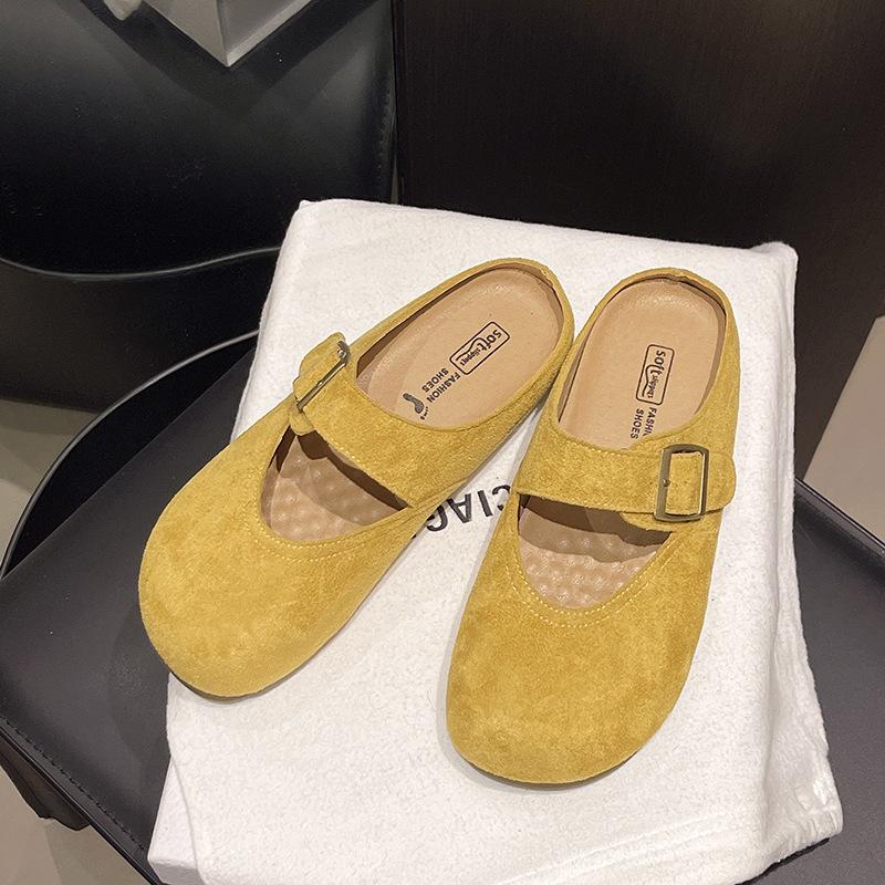 

Тапочки Baotou, женская верхняя одежда, весна-лето 2025, новые тапочки с пряжкой на ремне и плоским дном в стиле ретро, классные тапочки Мэри Джейн 40 жёлтый