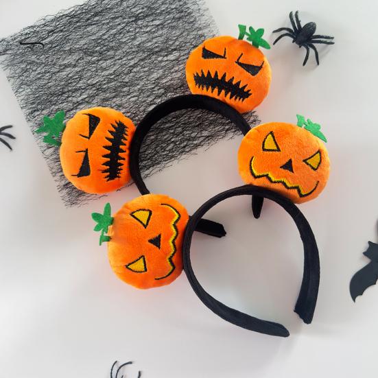 Versatile Costume Hair Pieces Halloween Plush Pumpkin Headband, Fuzzy Orange Ghost Face Holiday Headwear for Kids Adults Accessories Women Cosplay
