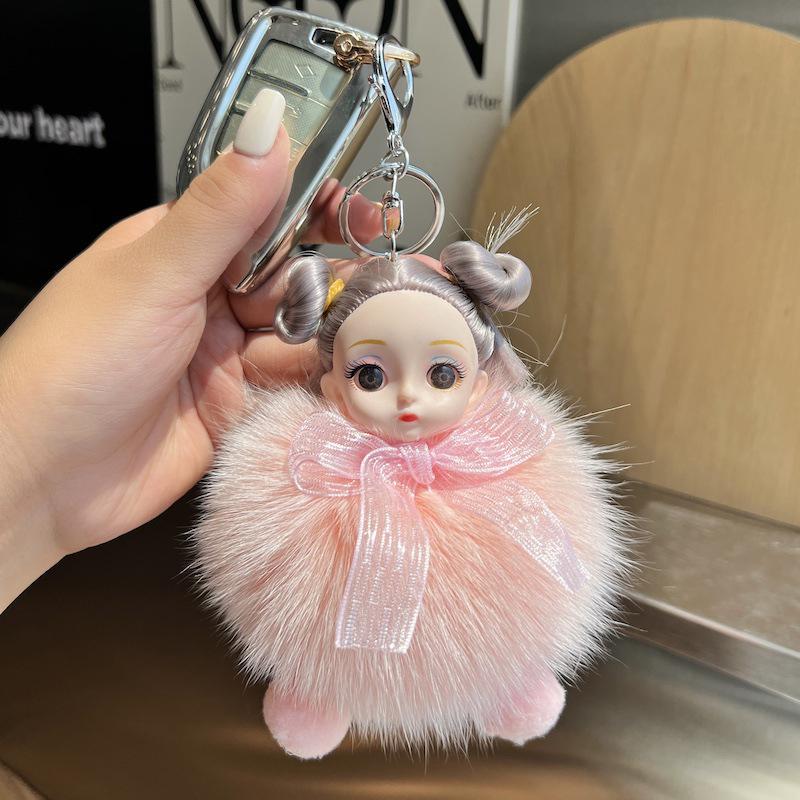 Niedlicher Pompom-Schlüsselbund, Plüschball, Schlüsselanhänger, Puppenanhänger, Schlüsselanhänger, Kette für Autoschlüssel