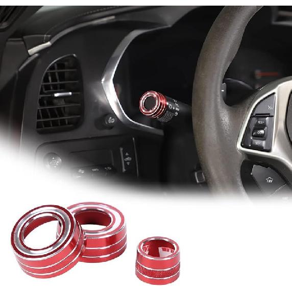 Alloy Car Light Wiper Lever Knob Circle Trim Stickers for Chevrolet Corvette C7 2014-2019 Car Dashboard Bright Adjustment Head Lever Trim (Blue)