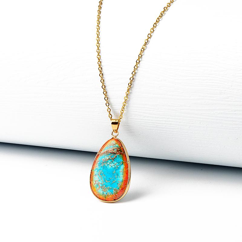 Water-Drop Emperor Stone Pendant Necklaces for Women Reiki Nature Stone Imperial Jaspers Turquoises Necklaces Healthcare Jewelry