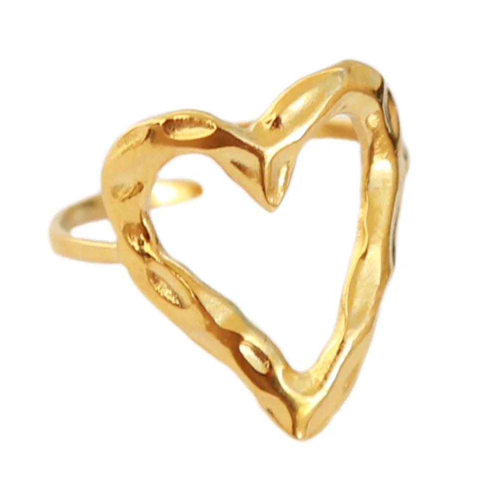 1/3PCS Adjustable Full Circle Hollow Heart-Shaped Open Cuff Ring Stainless Steel Jewelry Irregular Stackable Rings For Women