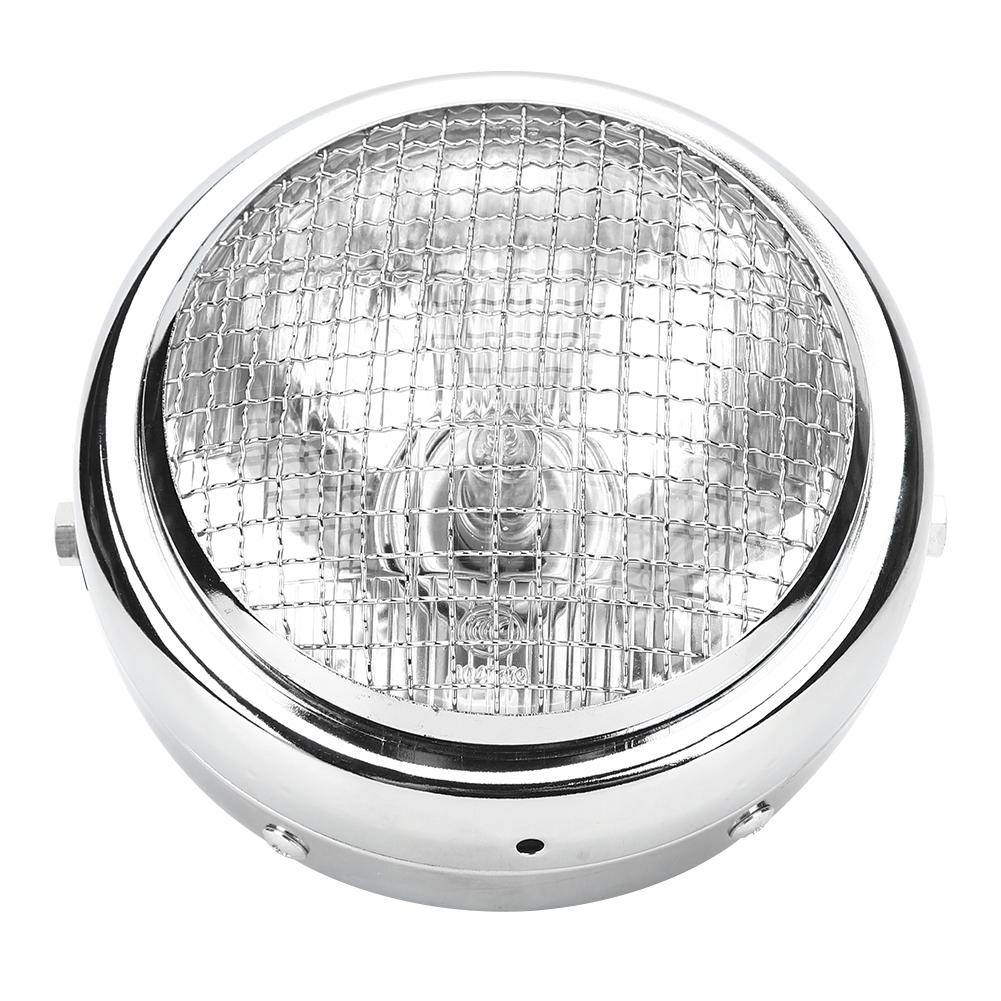 

7in 55W Motorcycle Grill Headlight Vintage Style High Low Beam Halogen Head Lamp Electroplate ShellTransparent Glass