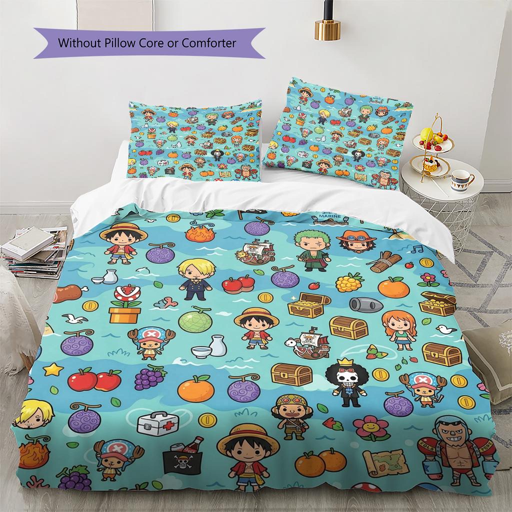One Piece Art Pattern Bedding Quilt Set Quilt Cover Pillowcase Home Birthday Gift(1 * Duvet Cover + 2 * Pillowcase, Without Core)