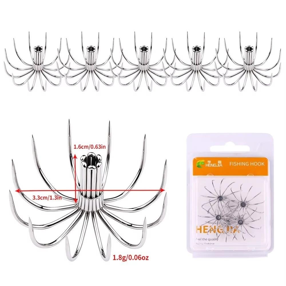 10pcs Pack Stainless Steel Squid Fishing Hooks 12 Claws Umbrella Needle Hooks  Octopus Lure Making