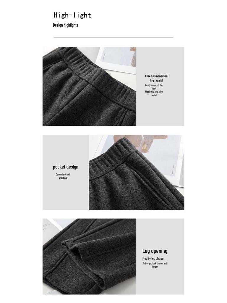 Women's Off-White Cashmere Wide-Leg Wool Pants - Autumn/Winter 2025, Cropped, Thickened, Loose Fit, Fleece-Lined, Straight-Leg Style.