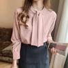 Blouse Longue en Mousseline à Col Cravate Nœud pour Femme