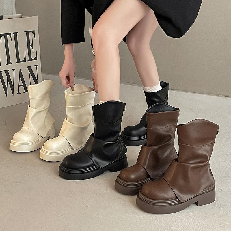 Korean version of British style platform Martin boots women's autumn fashion trend versatile trouser tube boots wedge heel fashion boots tide