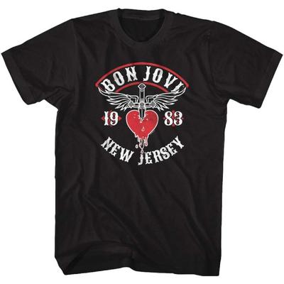 Bon Jovi Rock Band 1983 New Jersey Dagger In Heart Adult T-Shirt Tee