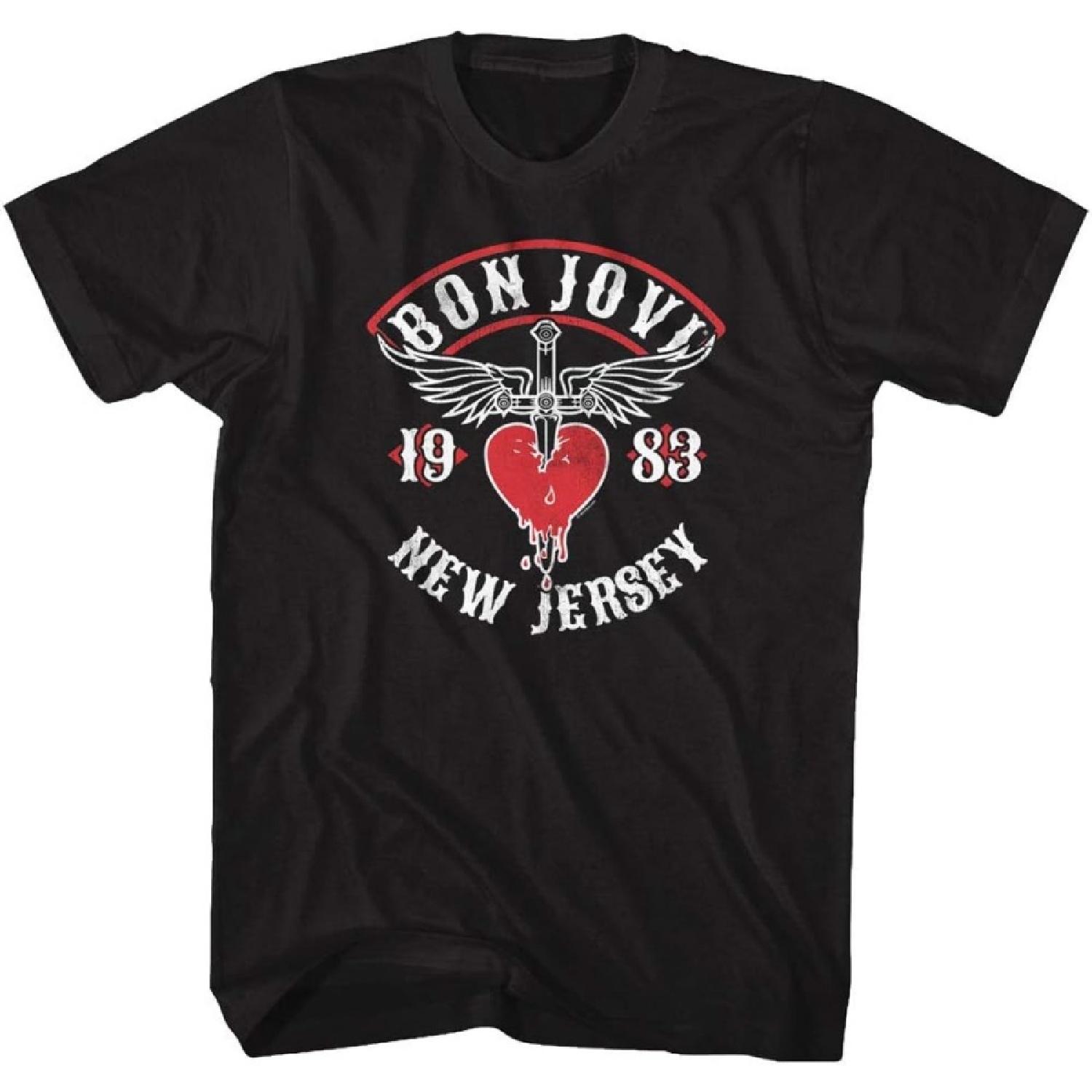 Bon Jovi Rock Band 1983 New Jersey Dagger in Heart Adult T-Shirt Tee XXXXXL разноцветный
