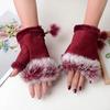Women Fingerless Gloves Winter Fur Gloves Half Finger Mittens Warm Fuzzy Suede Faux for Women Girls Teens Writing