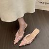 Summer New Versatile High Heel Slippers Pointed Toe Netting Decorated Dresses Sandals Women Casual Elegant Ladies Shoes