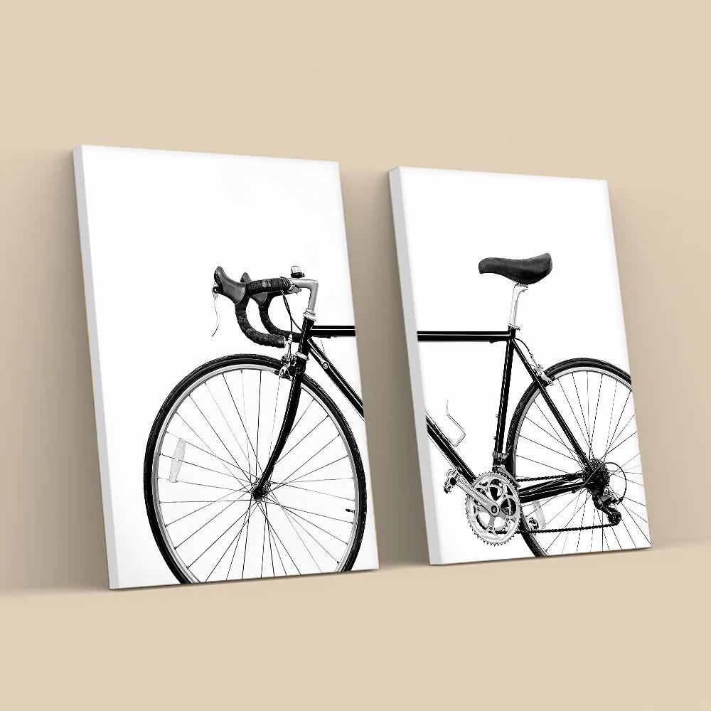 2pcs/set Vintage Bike Art Oil Painting Canvas with Wood Frame Draw Wall Decor Home Room Decorations