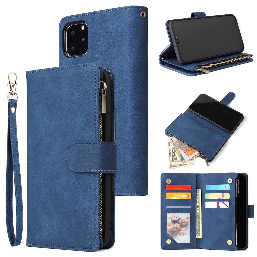Leather Zipper Wallet Phone Case with Bracket for iPhone 12/XS