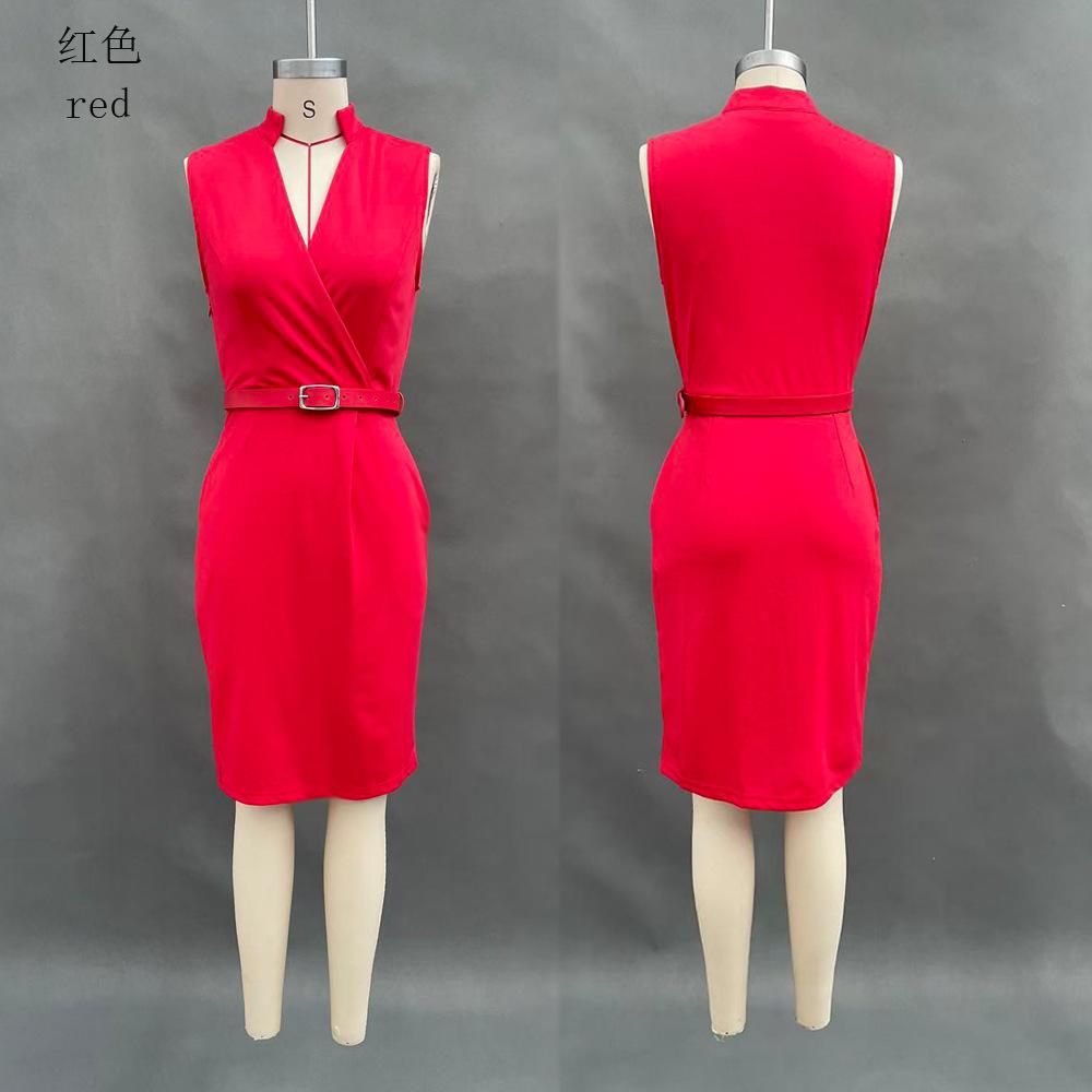 Foreign trade 2026 Europe and America cross-border elegant casual belt sleeveless pocket dress