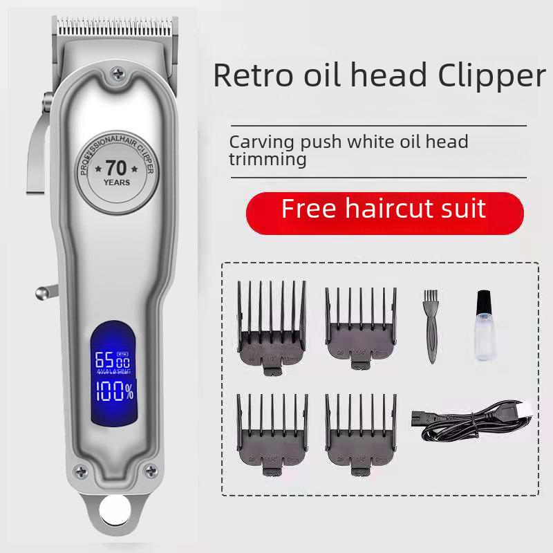 Rechargeable Retro Oil Head Hair Clipper: Cross-Border Electric Clipper for Bald Heads and Hair Carving.