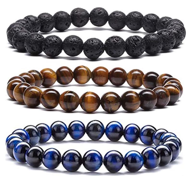 Volcanic Stone & Tiger Eye Lapis Agate Bracelet Set - Fashionable and Simple Style