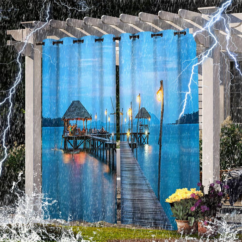 Perdea impermeabilă de exterior cu imprimare digitală peisaj Draperie Ușă glisantă Foyer Pergola Verandă Dimensiuni Perdele fabricate din poliester