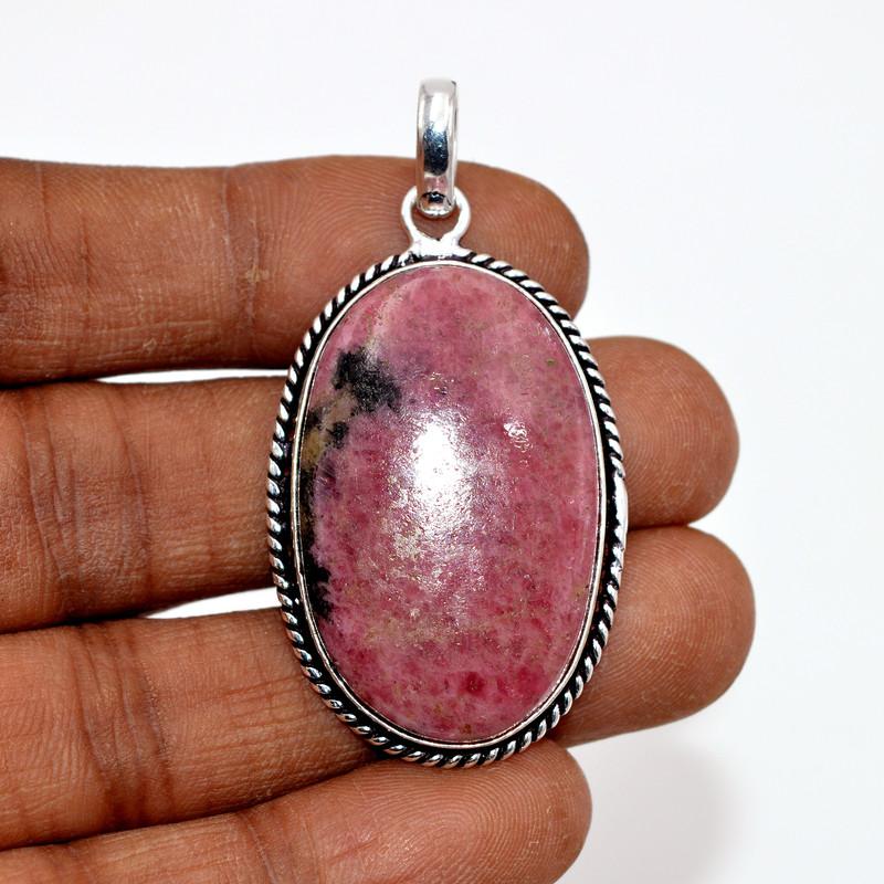 Red Rhodonite Oval Shape Pendant Natural Gemstone 925 Sterling Silver Handmade Pendant Gift For Her