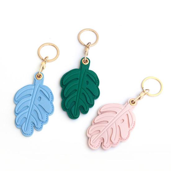 Keychain Pendant Monstera Leaf Shape Key Holder Imitation Leather Access Card Cover Bag Charm