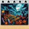 Strange Twilight, Ghostly Halloween Pumpkin Cemetery Background - Multi-functional Polyester Photography backgroundDJH