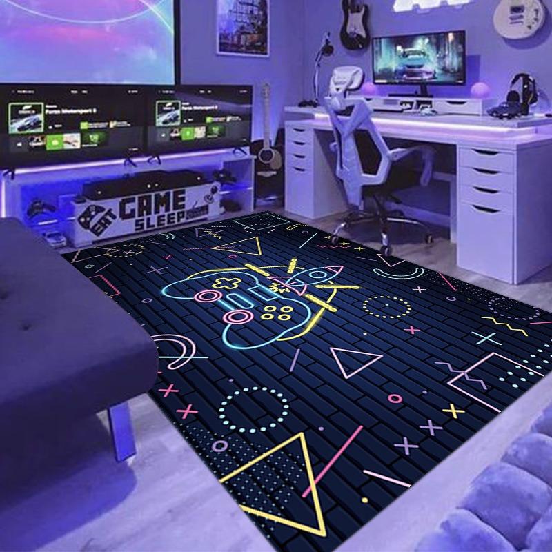 New Neon Light Game Console Carpet Cartoon Game Controller Esports Game Room Decoration Floor Mat Fully Covered Carpet Floor Rug