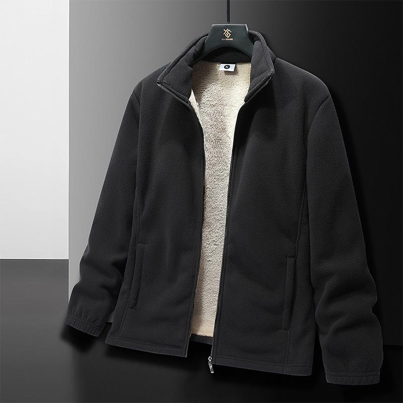 Autumn and Winter Warm Rocker Fleece Jacket Thickened Lamb Velvet Stand Collar Double-sided Fleece Jacket Men's Fashion