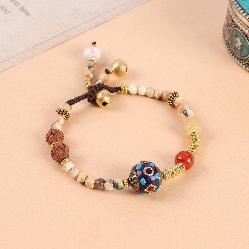 

Ретро браслет из бусин, женский нишевый дизайн, тибетский плетеный браслет, высококлассные аксессуары в национальном стиле