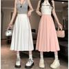 Chic Summer Pleated A-Line Skirt - Plus Size, Age-Reducing, Solid Color, Mid-Length