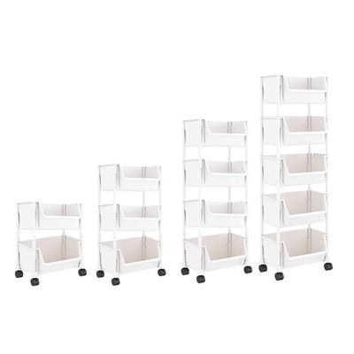 Portable Slimline Bookcase Movable Shelf Portable Narrow Storage Shelf with Braking Casters and Hooks for Tight Spaces