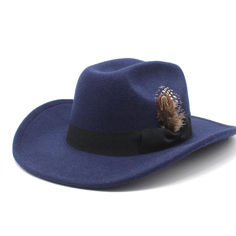 Youth Top Hat Men And Ladies Big Brim Woolen Feather Feather Hat Hat