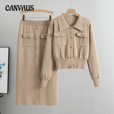 Traje de punto para mujer, suéter, primavera y otoño, traje de falda de viento suave y dulce