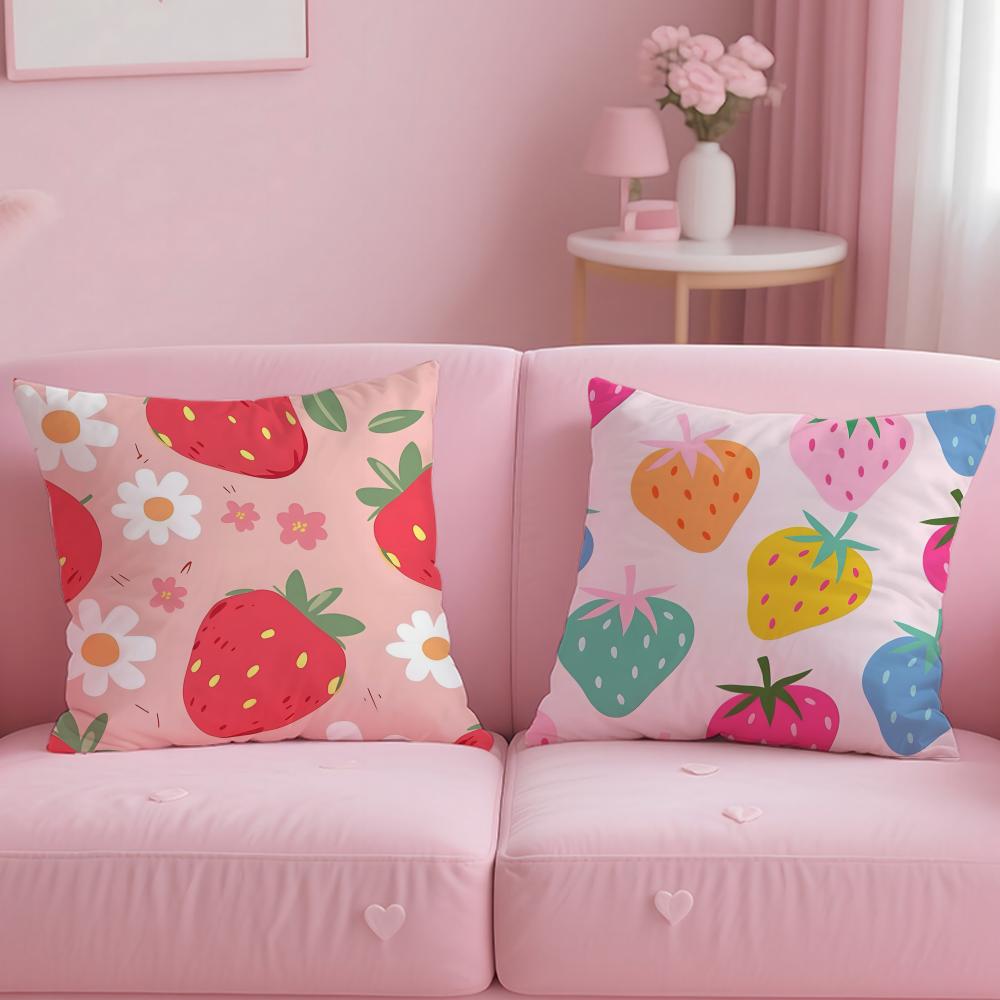 Cute Strawberry Cushion Cover Soft Short Plush Double-Sided Printing Home Decor Machine Washable Pillow Case Gift