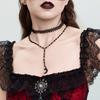 Vintage sweet and cool black love heart pendant collar, Spice Girl lace crescent moon tassel double necklace.