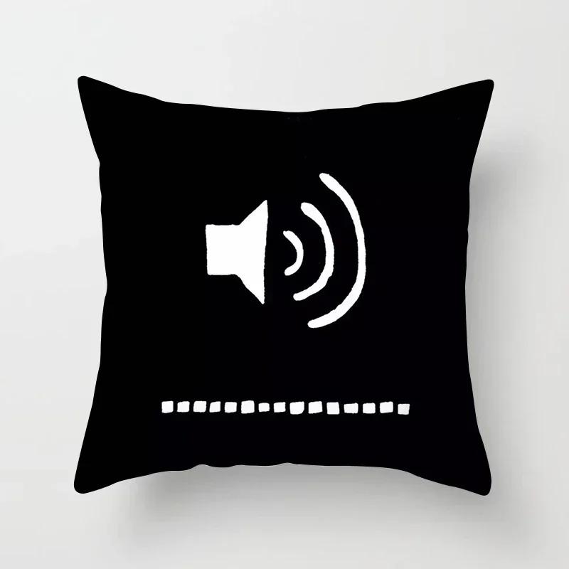 Black Throw Pillow Case Geometric Heart Letters Piano Fashion Girl Cushion Covers Home Sofa Chair Decorative Pillowcase 45X45Cm