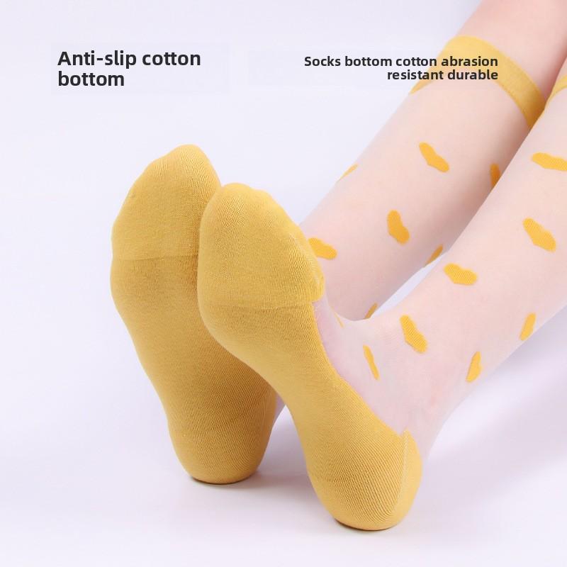 5 Pairs Women's Spring and Summer Stockings In The Tube Love Jacquard Transparent Stockings Glass Silk Stockings for Women